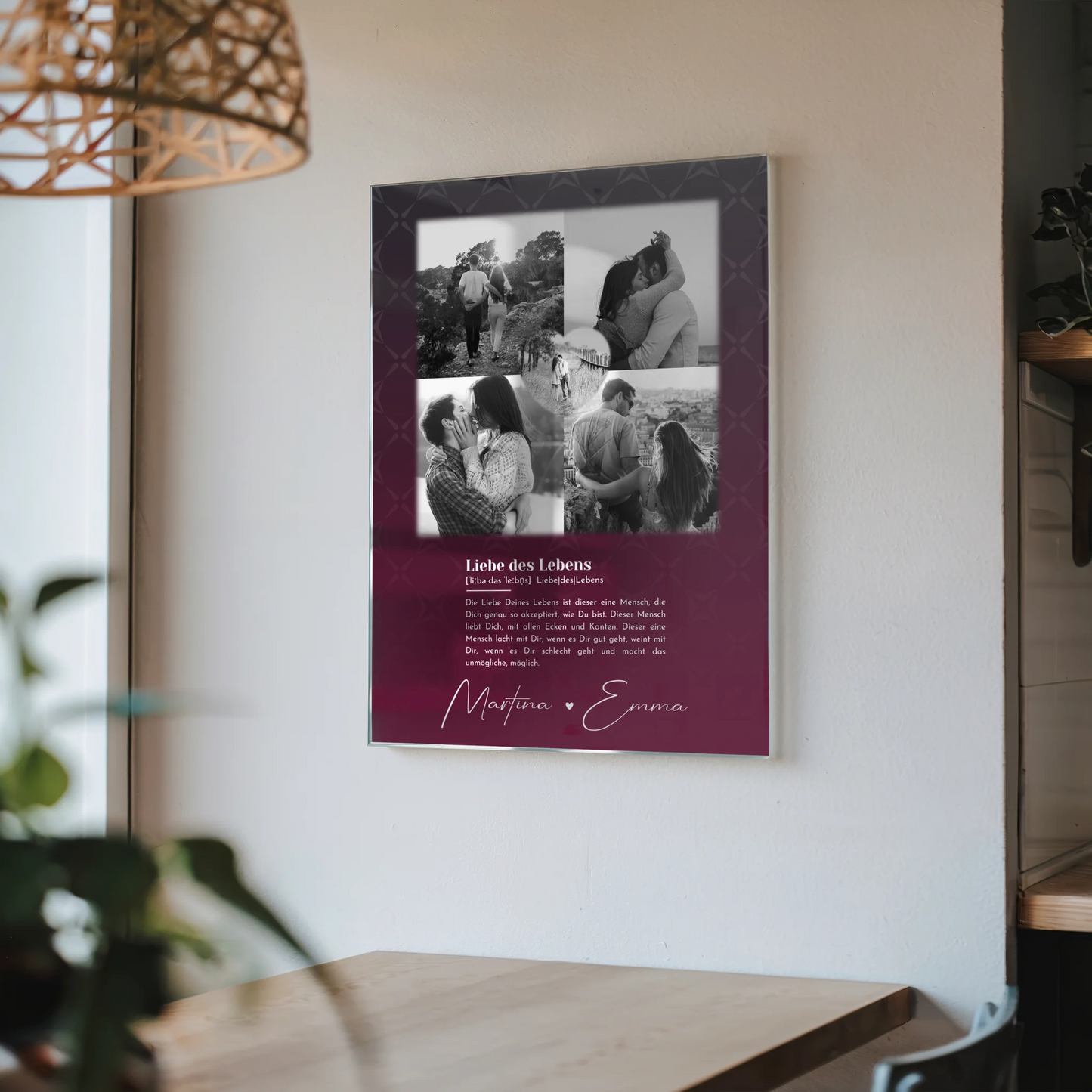 Personalisierte Foto Acrylglas Wanddekoration mit 4 Fotos und Herz Foto Ya tebya lyublyu Liebe auf Russisch