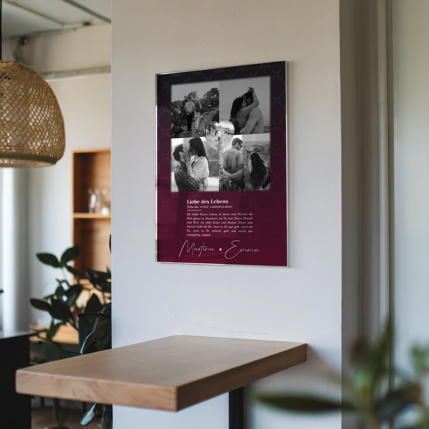 Personalisierte Foto Acrylglas Wanddekoration mit 4 Fotos und Herz Foto Ya tebya lyublyu Liebe auf Russisch