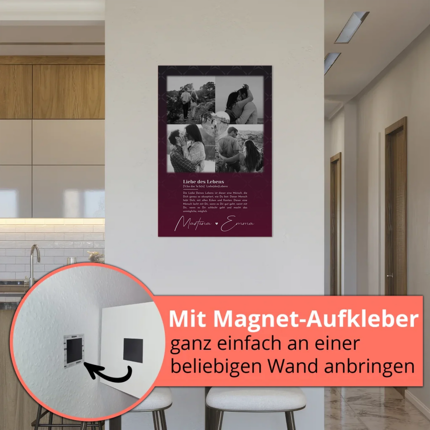 Fotoboard mit 4 Fotos und Herz Foto Ya tebya lyublyu Liebe auf Russisch Magnetposter