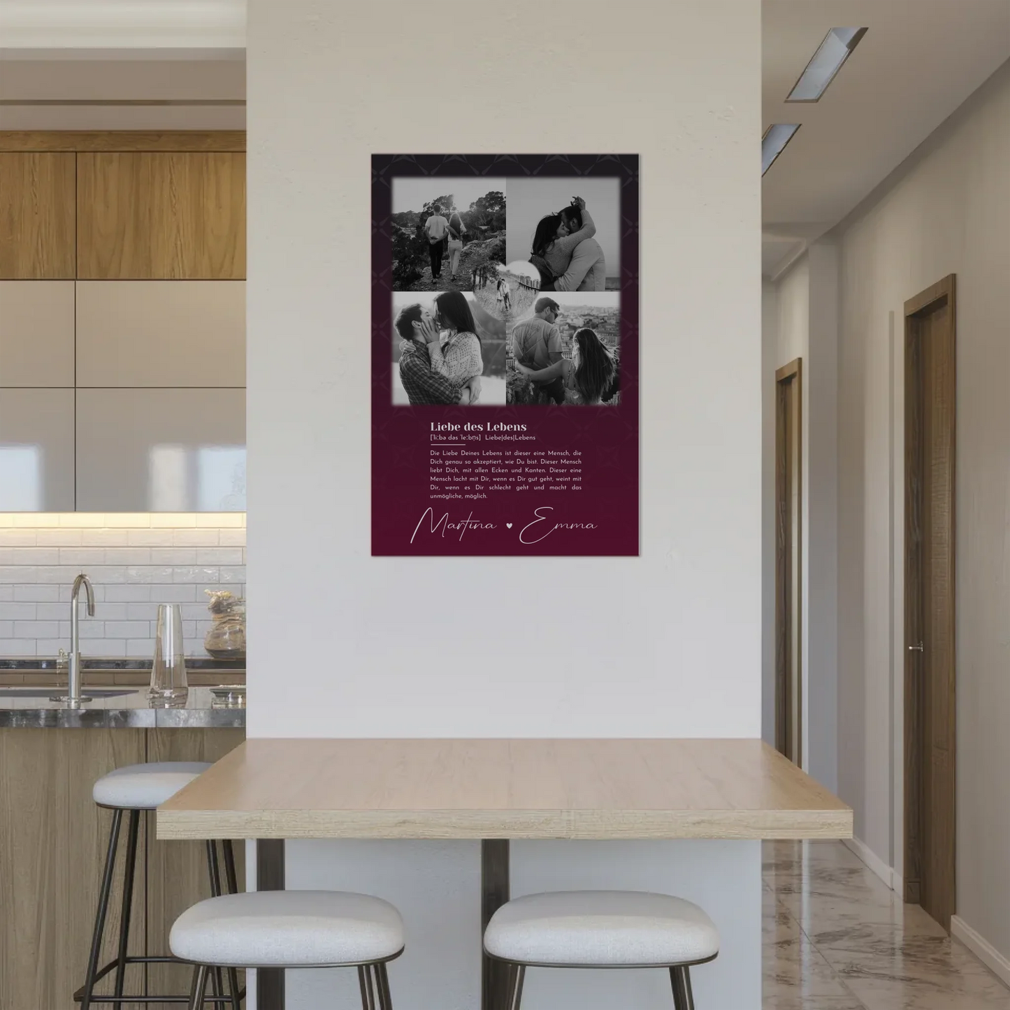 Fotoboard mit 4 Fotos und Herz Foto Ya tebya lyublyu Liebe auf Russisch Magnetposter