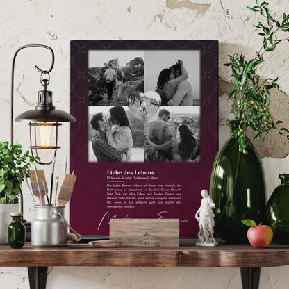 Personalisierte Leinwand Paare mit 4 Fotos und Herz Foto Ya tebya lyublyu Liebe auf Russisch