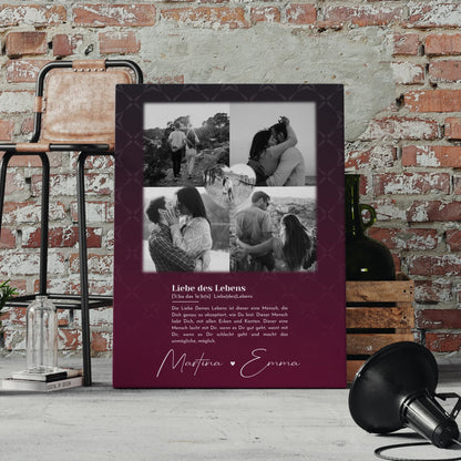 Personalisierte Leinwand Paare mit 4 Fotos und Herz Foto Ya tebya lyublyu Liebe auf Russisch