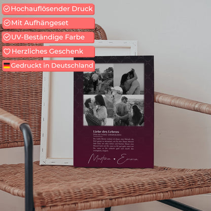 Personalisierte Leinwand Paare mit 4 Fotos und Herz Foto Ya tebya lyublyu Liebe auf Russisch