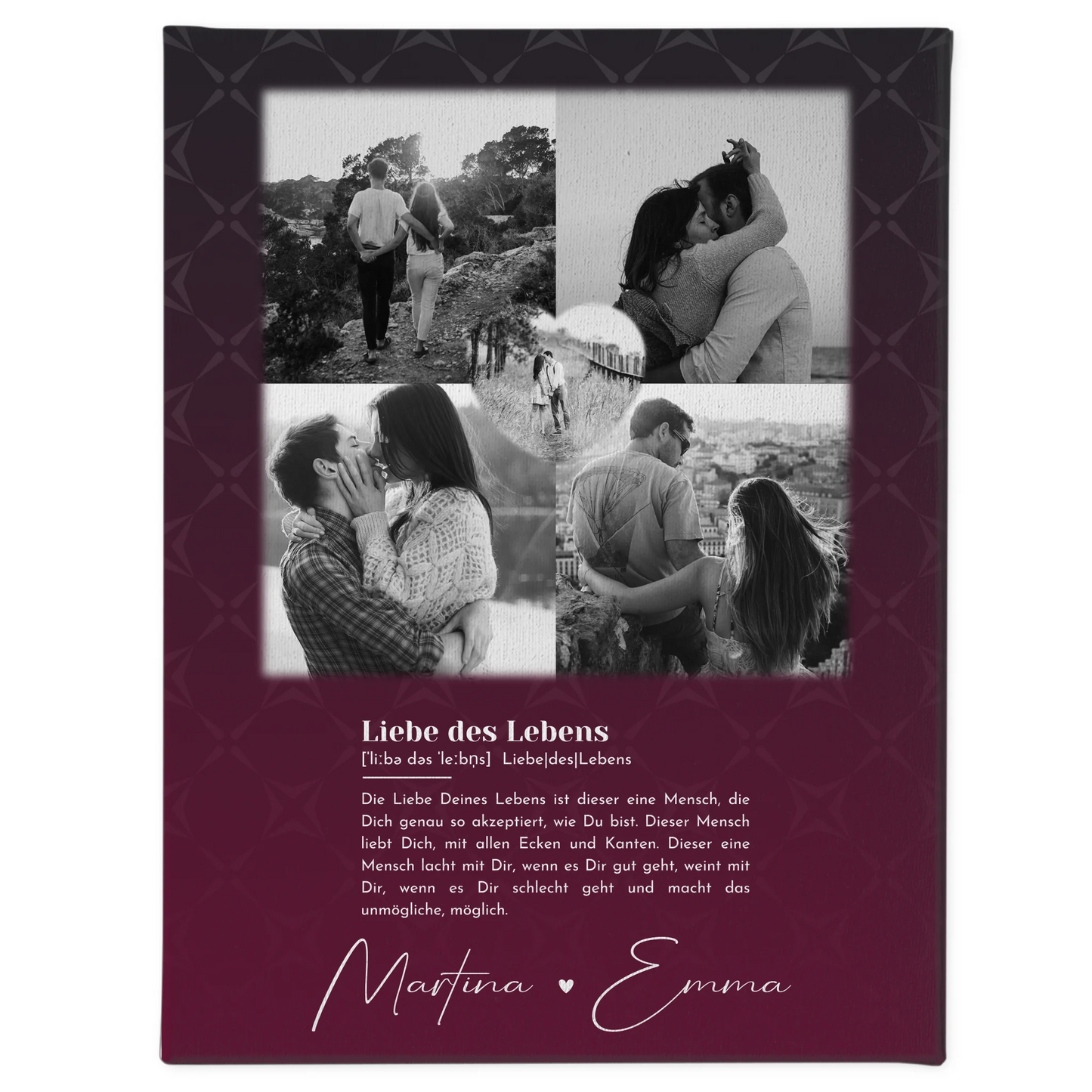 Personalisierte Leinwand Paare mit 4 Fotos und Herz Foto Ya tebya lyublyu Liebe auf Russisch