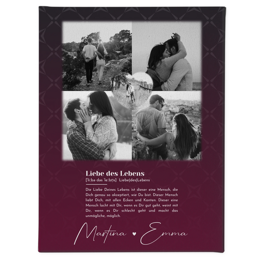 Personalisierte Leinwand Paare mit 4 Fotos und Herz Foto Ya tebya lyublyu Liebe auf Russisch