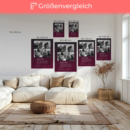Personalisierte Leinwand Paare mit 4 Fotos und Herz Foto Ya tebya lyublyu Liebe auf Russisch