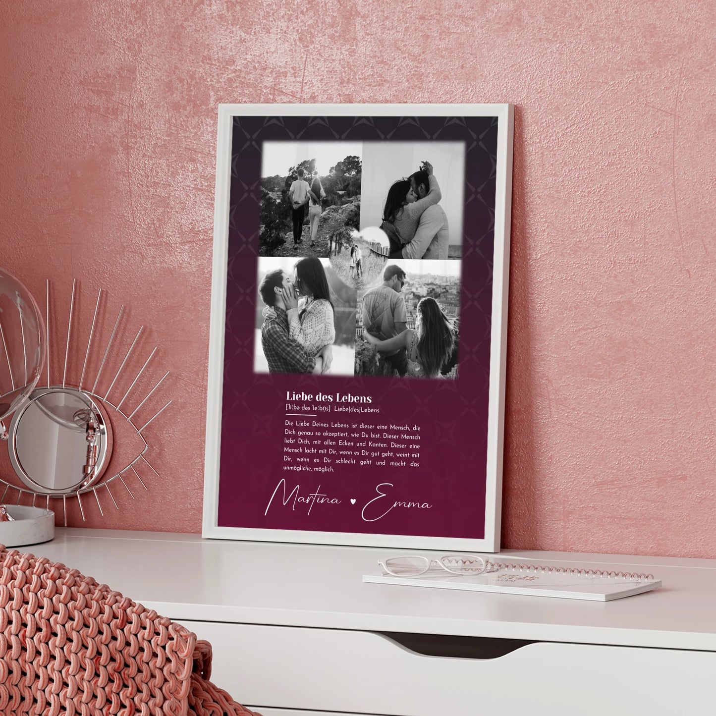 Personalisierte Poster Partner 4 Fotos Herz Foto Ya tebya lyublyu Liebe Russisch