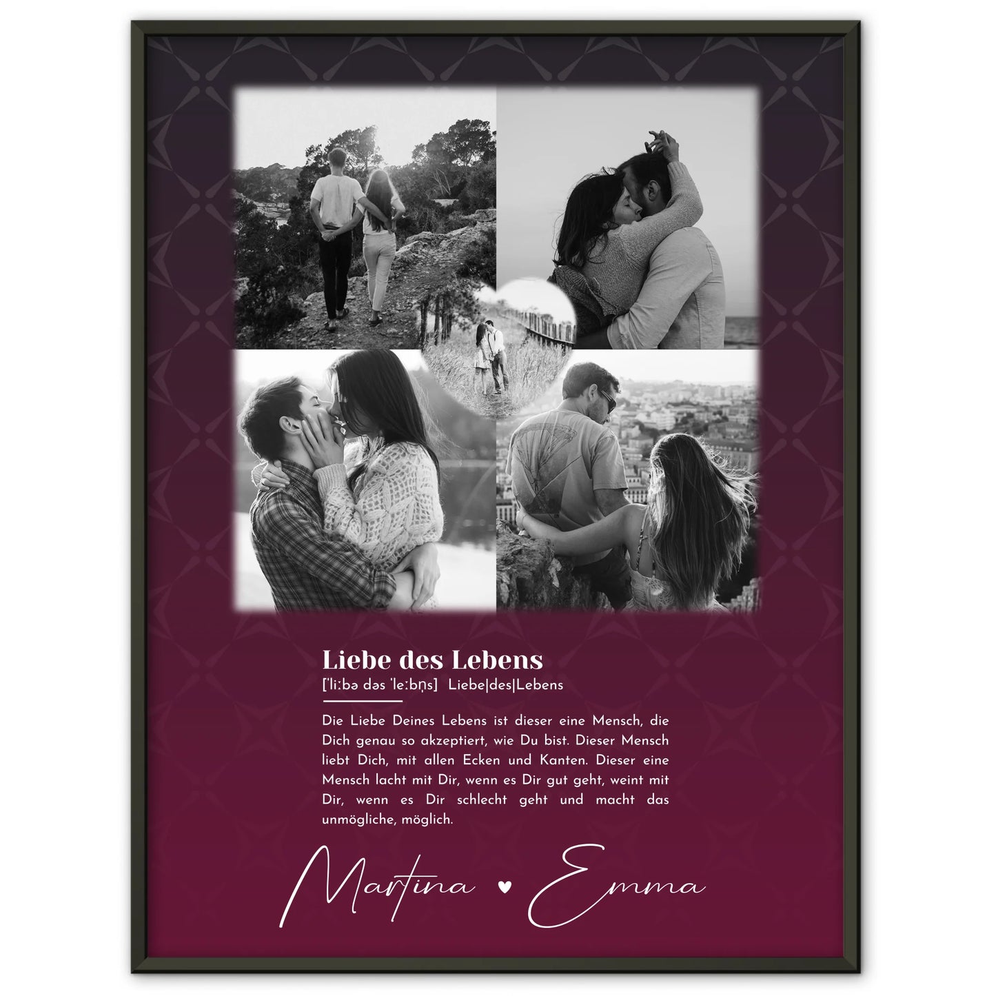 Personalisierte Poster Partner 4 Fotos Herz Foto Ya tebya lyublyu Liebe Russisch