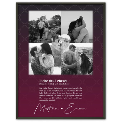 Personalisierte Poster Partner 4 Fotos Herz Foto Ya tebya lyublyu Liebe Russisch