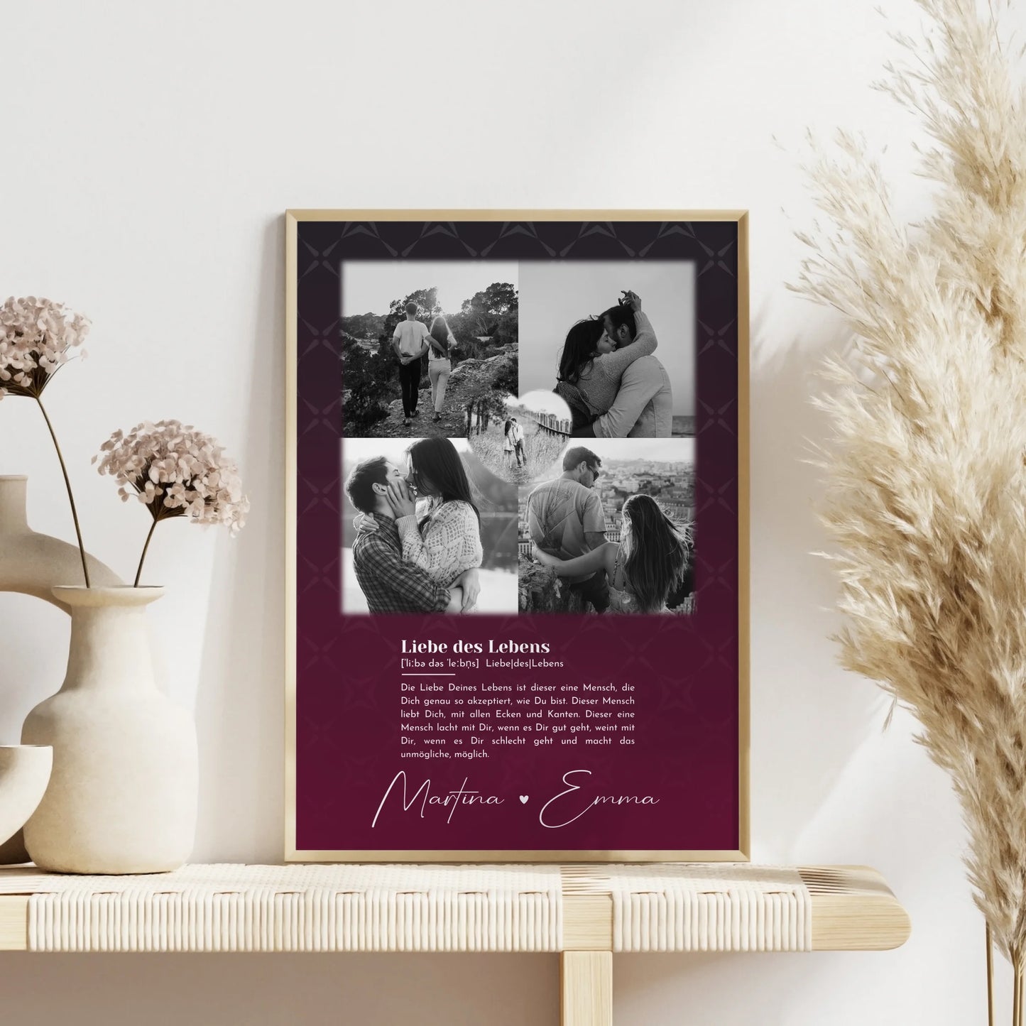 Personalisierte Poster Partner 4 Fotos Herz Foto Ya tebya lyublyu Liebe Russisch