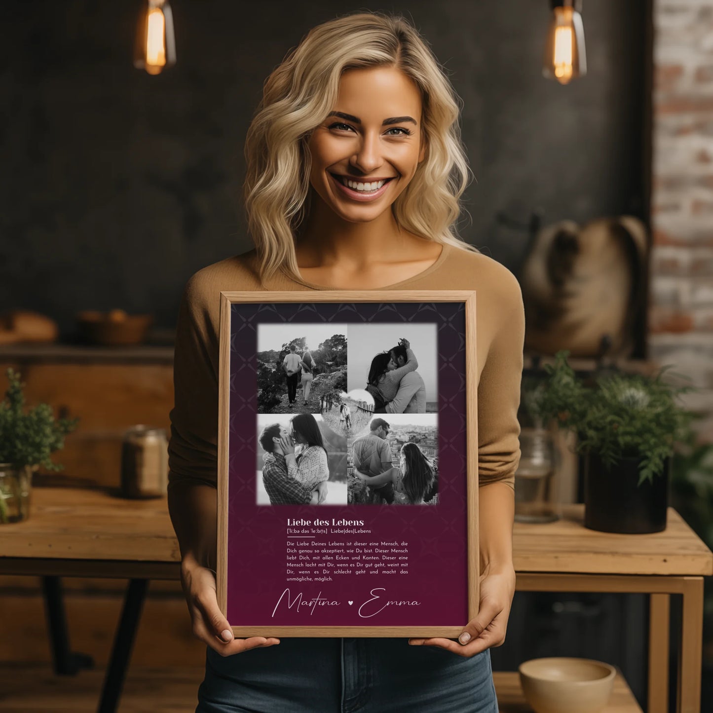 Personalisierte Poster Partner 4 Fotos Herz Foto Ya tebya lyublyu Liebe Russisch