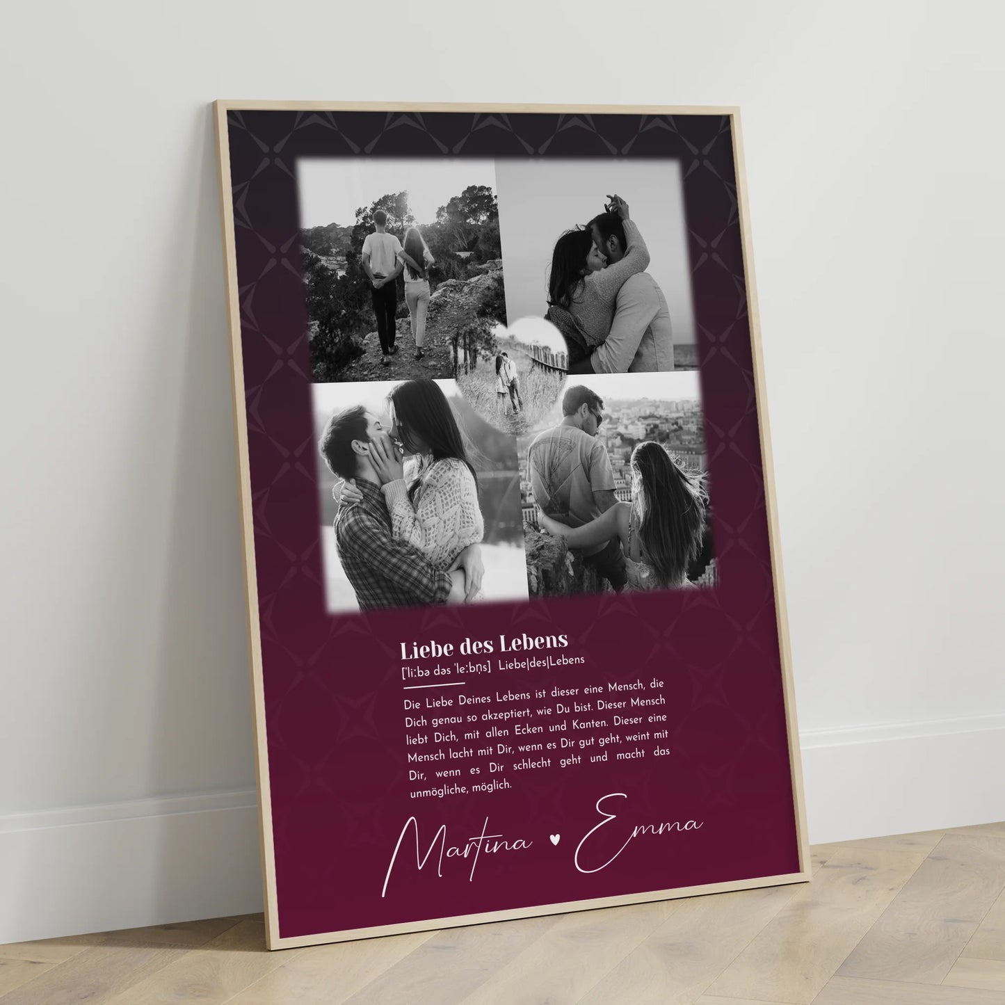 Personalisierte Poster Partner 4 Fotos Herz Foto Ya tebya lyublyu Liebe Russisch