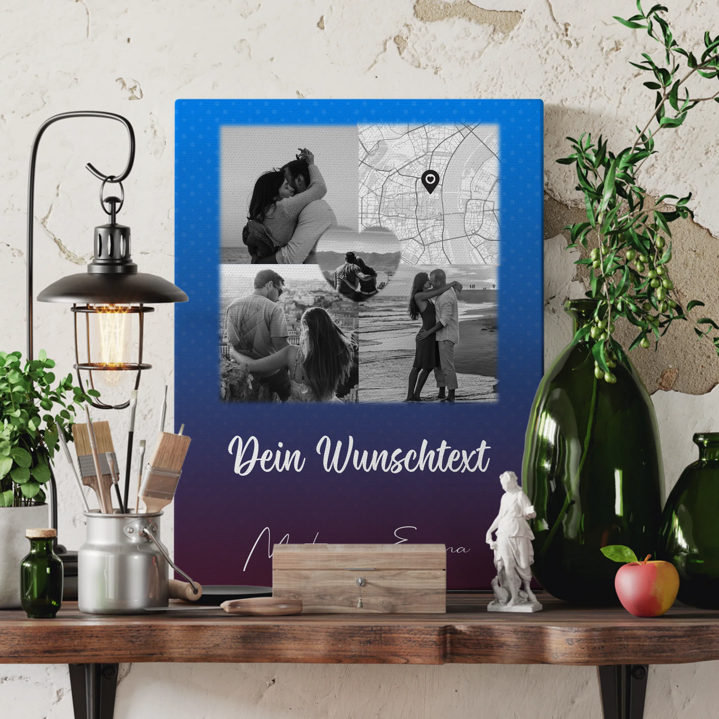 Pärchen Leinwand mit 3 Fotos Herz Foto Karte Wunschtext Te iubesc Liebe auf Rumänisch