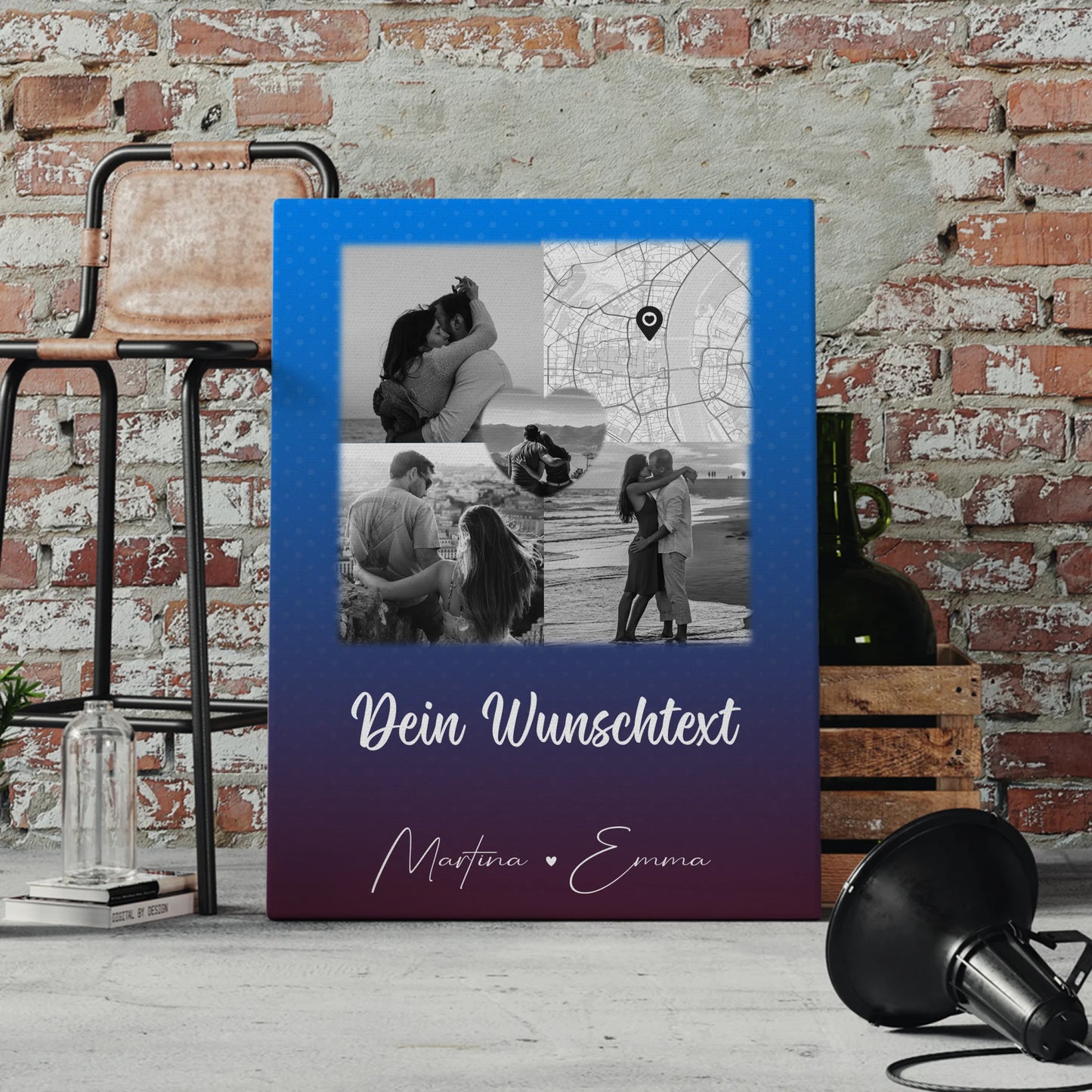 Pärchen Leinwand mit 3 Fotos Herz Foto Karte Wunschtext Te iubesc Liebe auf Rumänisch