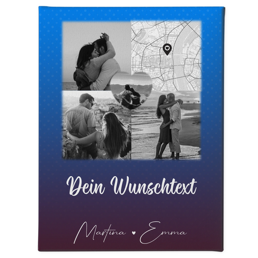 Pärchen Leinwand mit 3 Fotos Herz Foto Karte Wunschtext Te iubesc Liebe auf Rumänisch