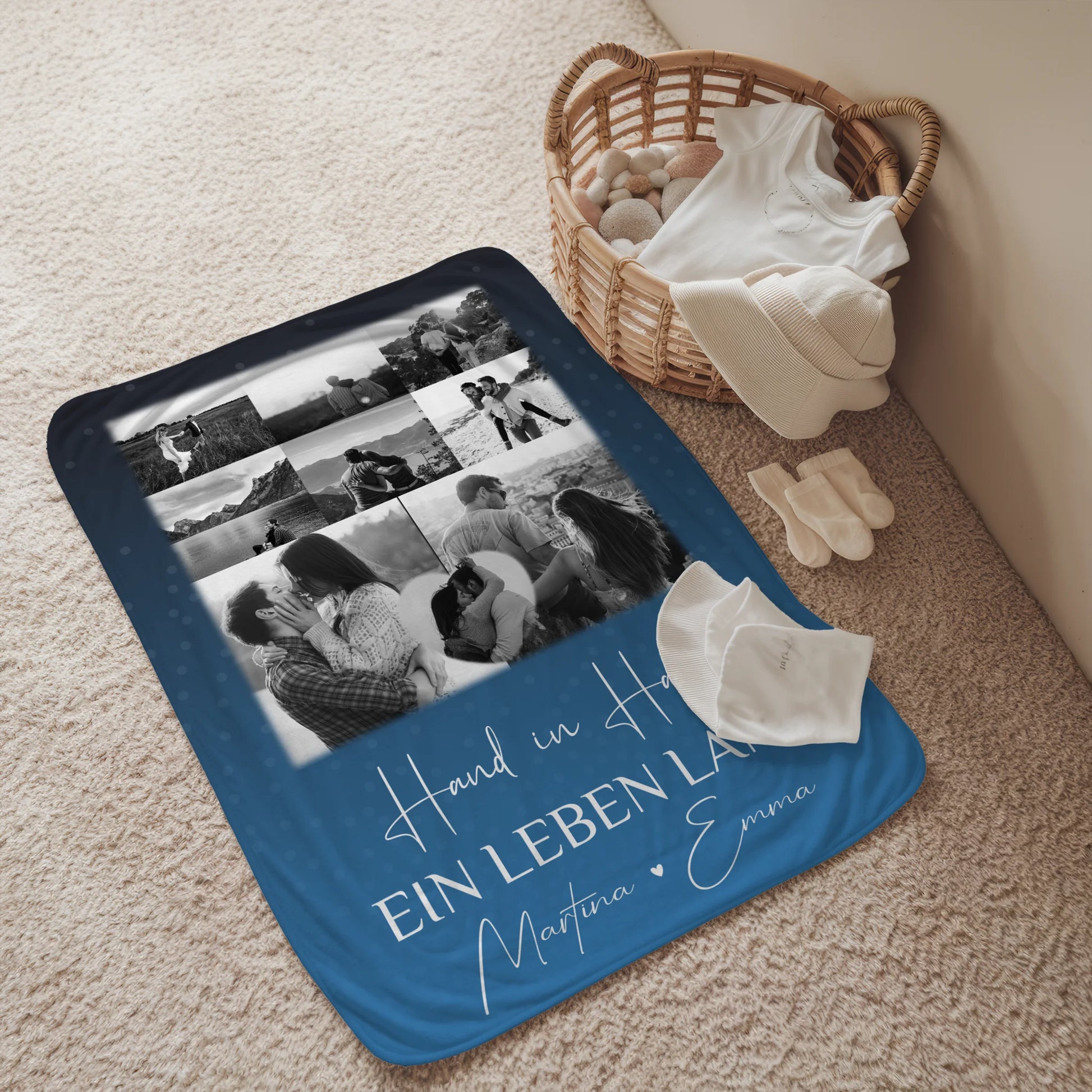 Personalisierte Namensdecke mit 8 Fotos und Herzfoto Miluji tě Liebe auf Tschechisch 2