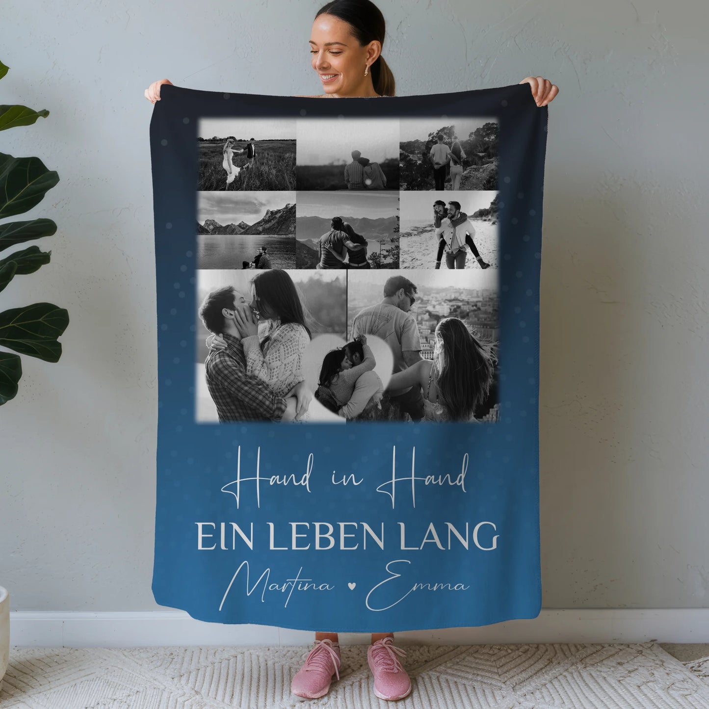Personalisierte Namensdecke mit 8 Fotos und Herzfoto Miluji tě Liebe auf Tschechisch 1