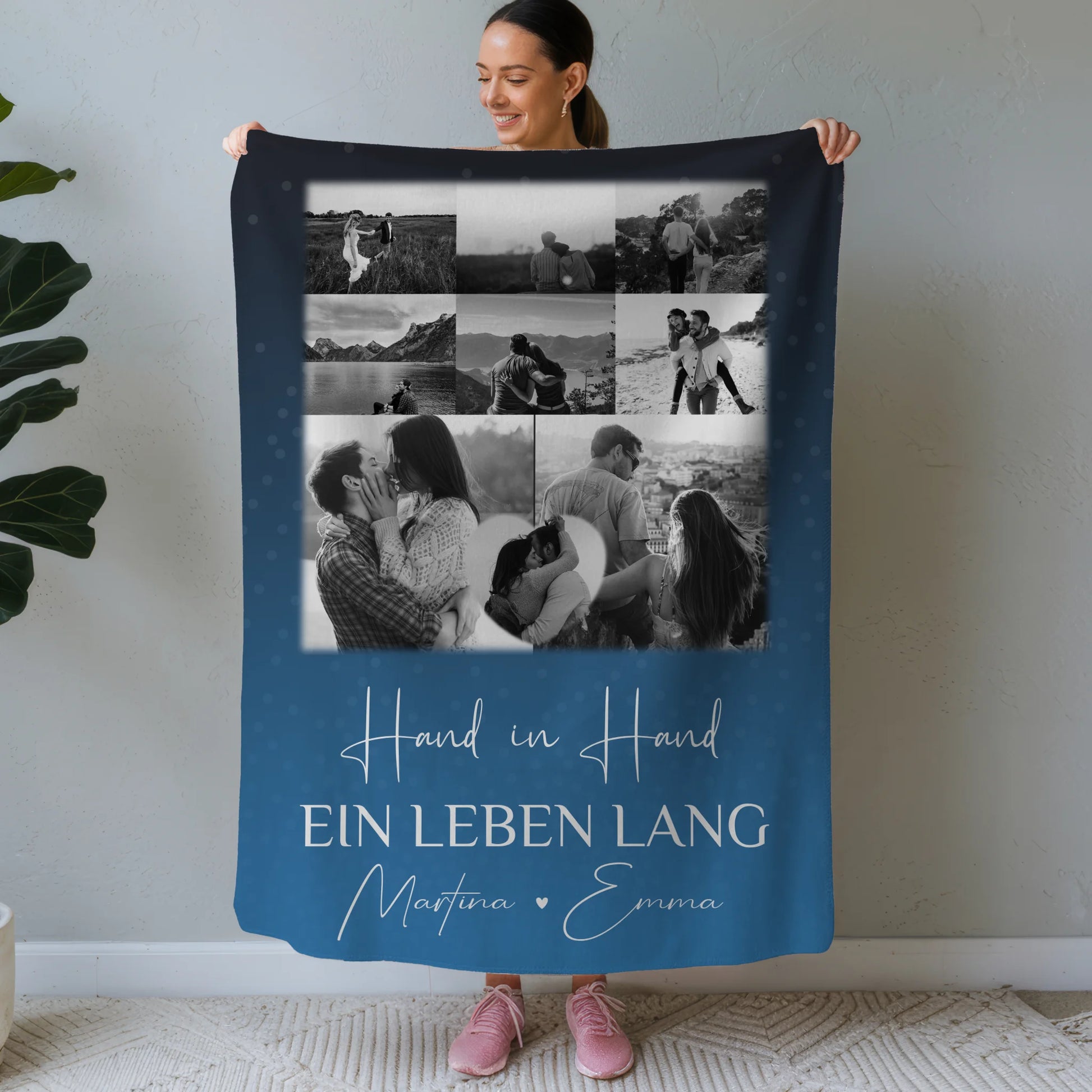 Personalisierte Namensdecke mit 8 Fotos und Herzfoto Miluji tě Liebe auf Tschechisch 1