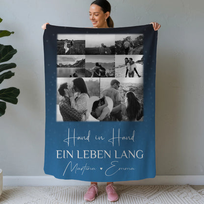Personalisierte Namensdecke mit 8 Fotos und Herzfoto Miluji tě Liebe auf Tschechisch 1
