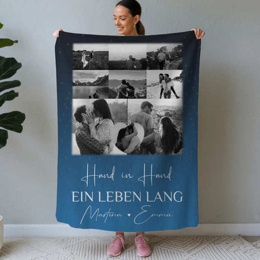 Personalisierte Namensdecke mit 8 Fotos und Herzfoto Miluji tě Liebe auf Tschechisch 1