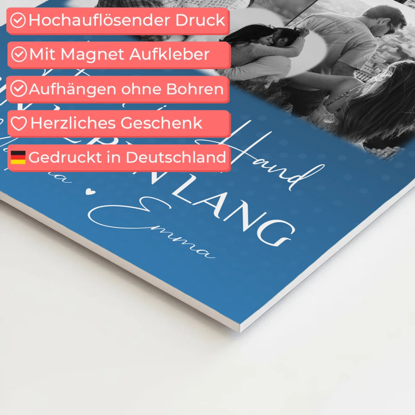 Personalisierbares Fotoboard Poster Magnetisch mit 8 Fotos und Herzmotiv Miluji Tě Liebe auf Tschechisch