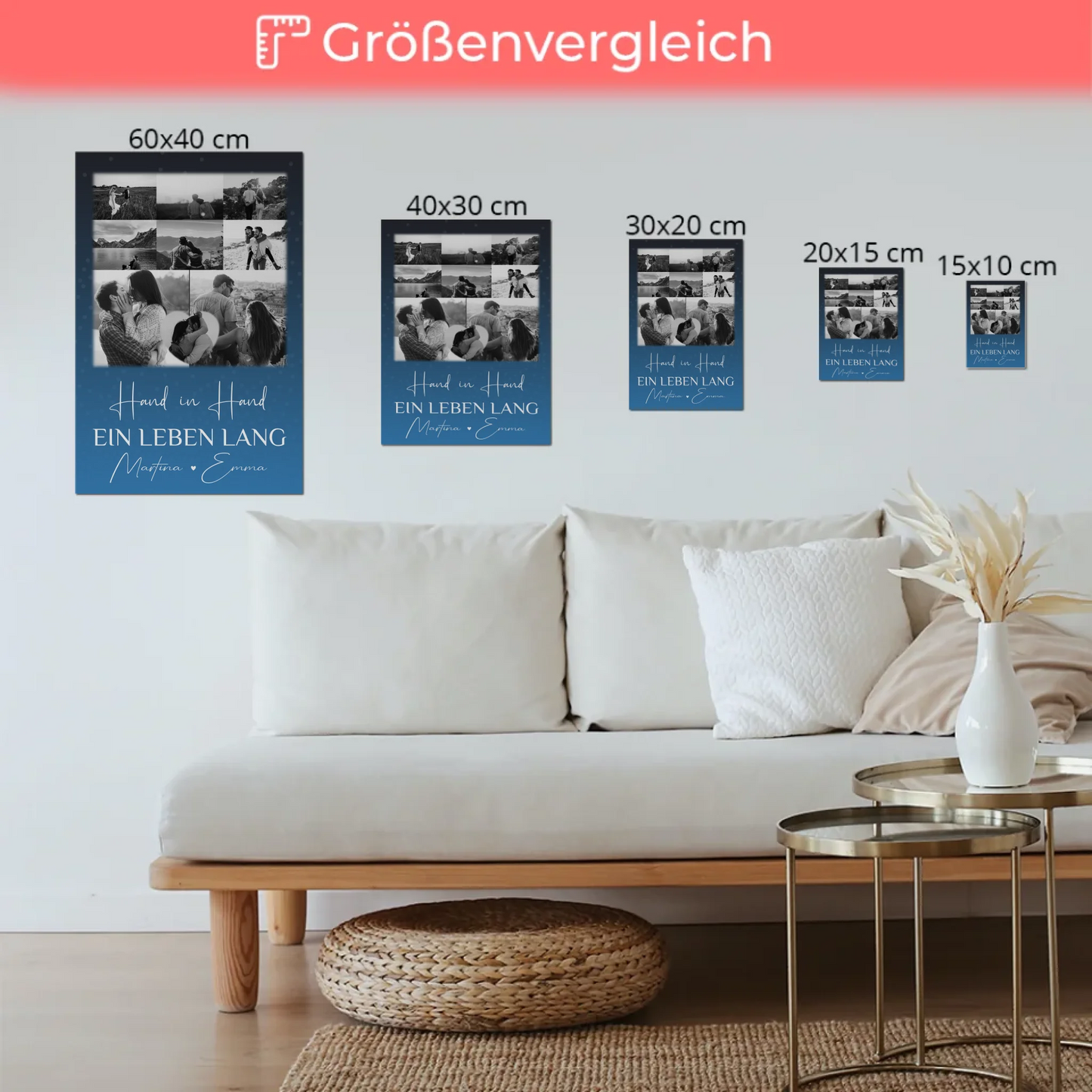Personalisierbares Fotoboard Poster Magnetisch mit 8 Fotos und Herzmotiv Miluji Tě Liebe auf Tschechisch