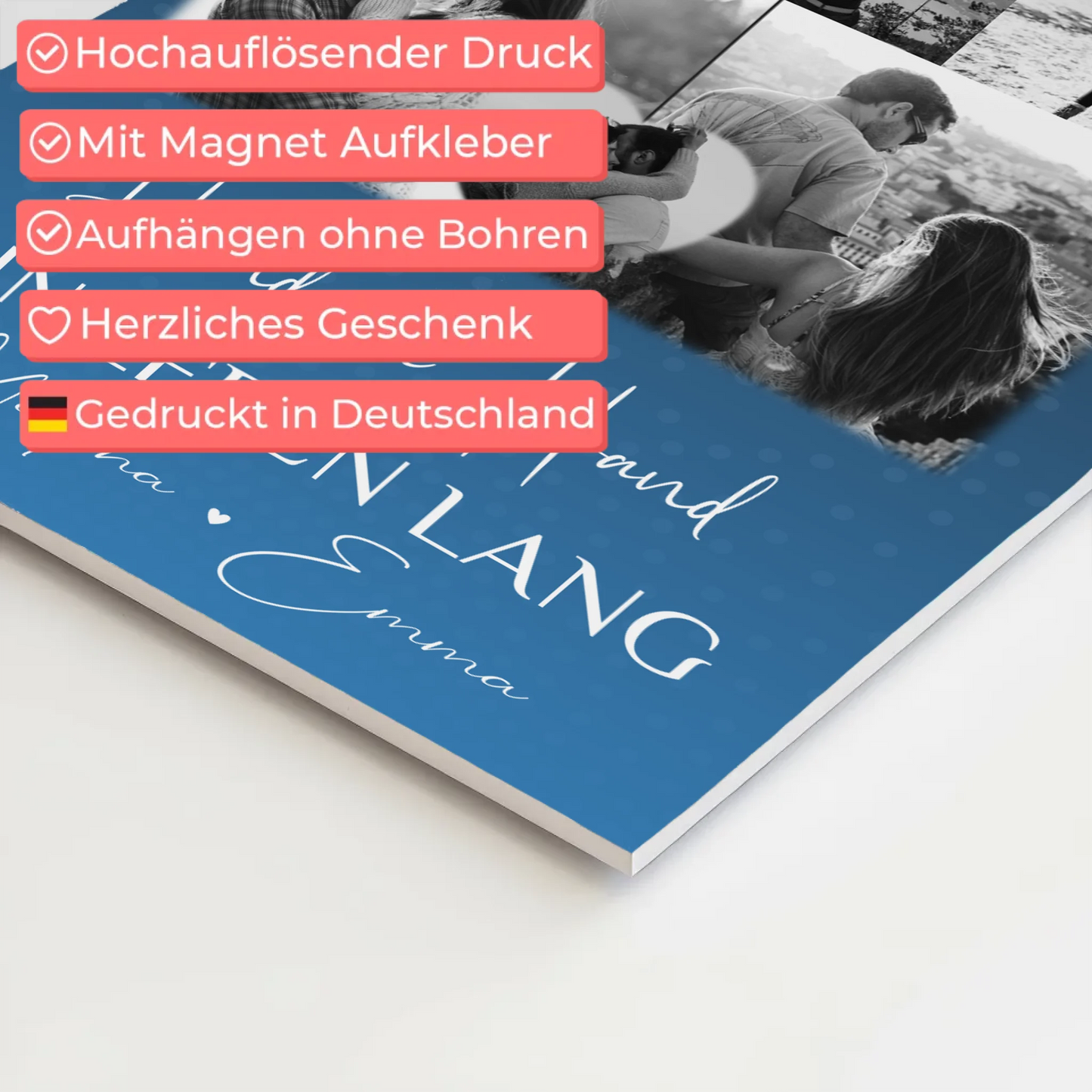 Personalisierbares Fotoboard Poster Magnetisch mit 8 Fotos und Herzmotiv Miluji Tě Liebe auf Tschechisch