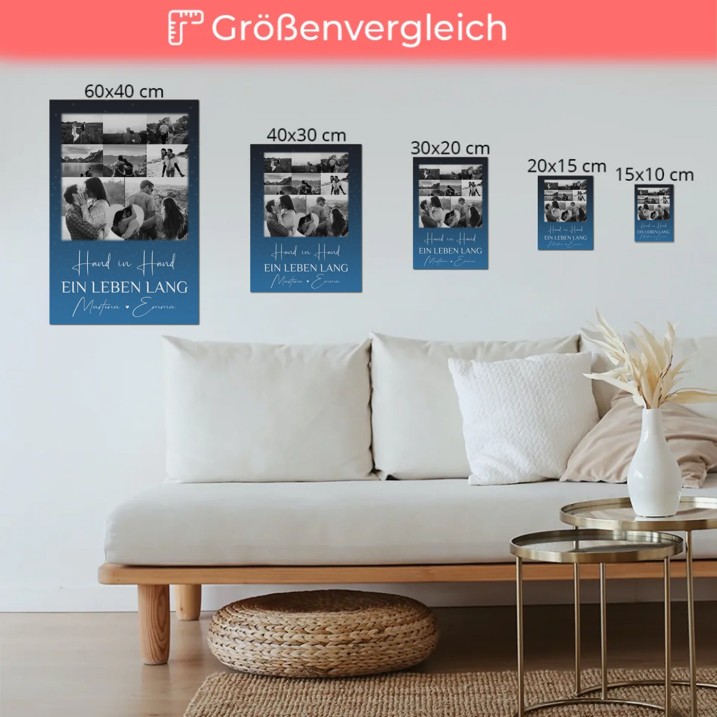 Personalisierbares Fotoboard Poster Magnetisch mit 8 Fotos und Herzmotiv Miluji Tě Liebe auf Tschechisch
