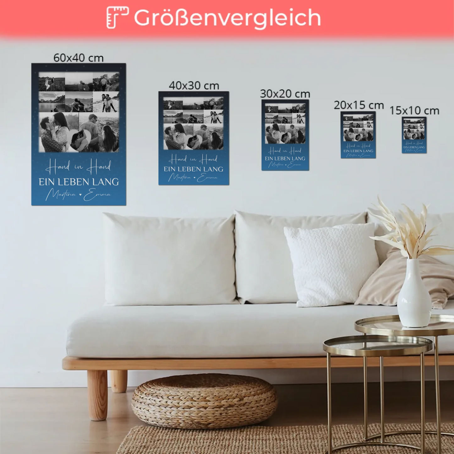 Personalisierbares Fotoboard Poster Magnetisch mit 8 Fotos und Herzmotiv Miluji Tě Liebe auf Tschechisch