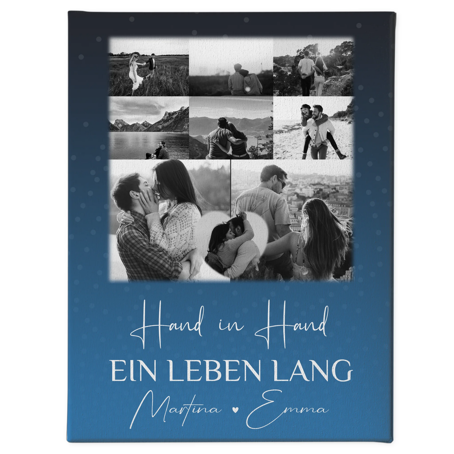 Pärchen Leinwand mit 8 Fotos und Herz Foto Miluji Tě Liebe auf Tschechisch personalisiertes Geschenk