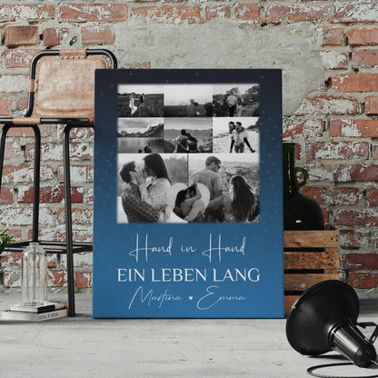 Pärchen Leinwand mit 8 Fotos und Herz Foto Miluji Tě Liebe auf Tschechisch personalisiertes Geschenk