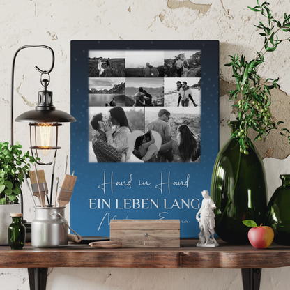 Pärchen Leinwand mit 8 Fotos und Herz Foto Miluji Tě Liebe auf Tschechisch personalisiertes Geschenk