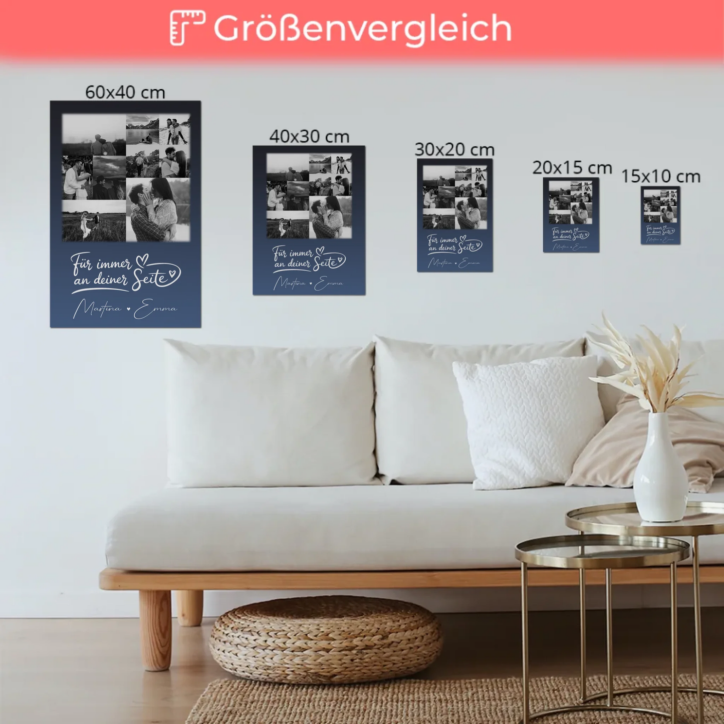 Magnetposter Fotoboard mit 9 Fotos Kocham cię Liebe auf Polnisch personalisiertes Geschenk