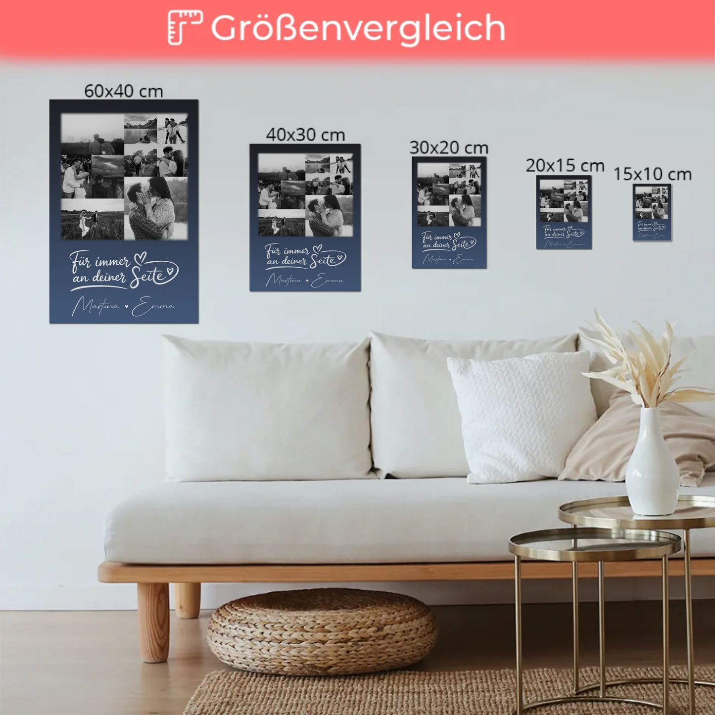Magnetposter Fotoboard mit 9 Fotos Kocham cię Liebe auf Polnisch personalisiertes Geschenk