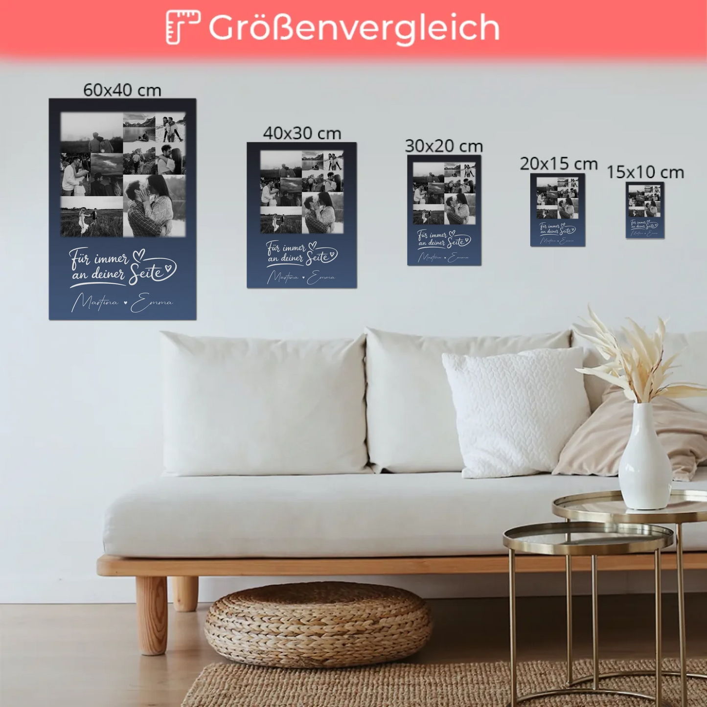 Magnetposter Fotoboard mit 9 Fotos Kocham cię Liebe auf Polnisch personalisiertes Geschenk