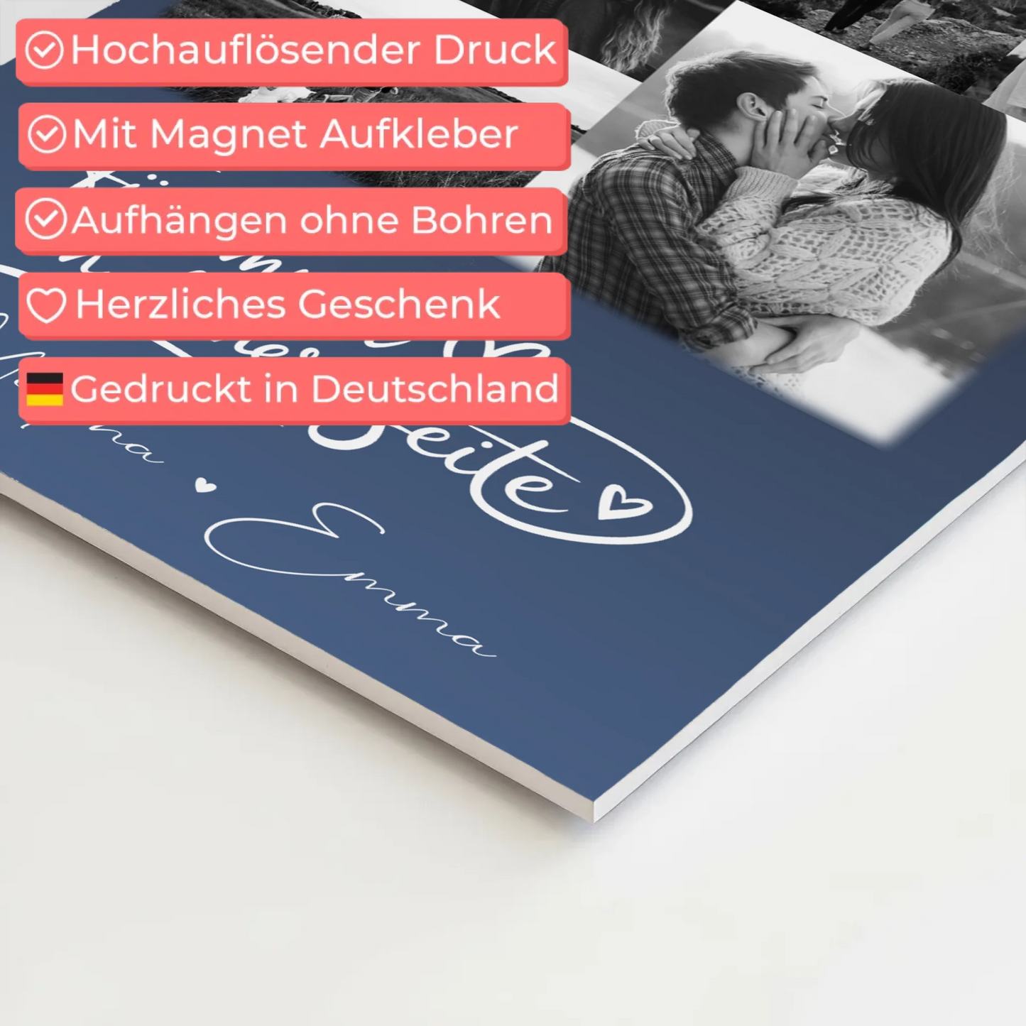 Magnetposter Fotoboard mit 9 Fotos Kocham cię Liebe auf Polnisch personalisiertes Geschenk