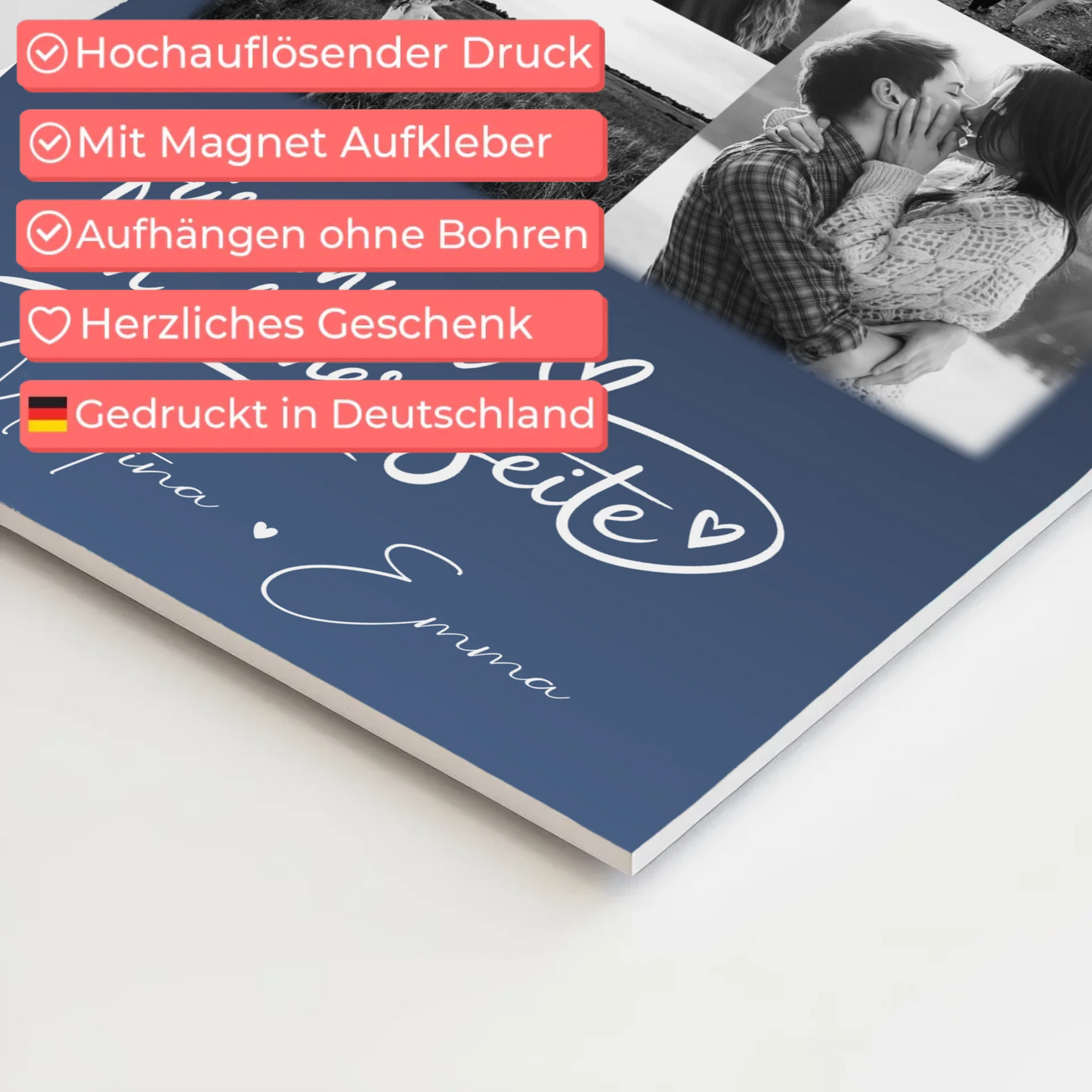 Magnetposter Fotoboard mit 9 Fotos Kocham cię Liebe auf Polnisch personalisiertes Geschenk