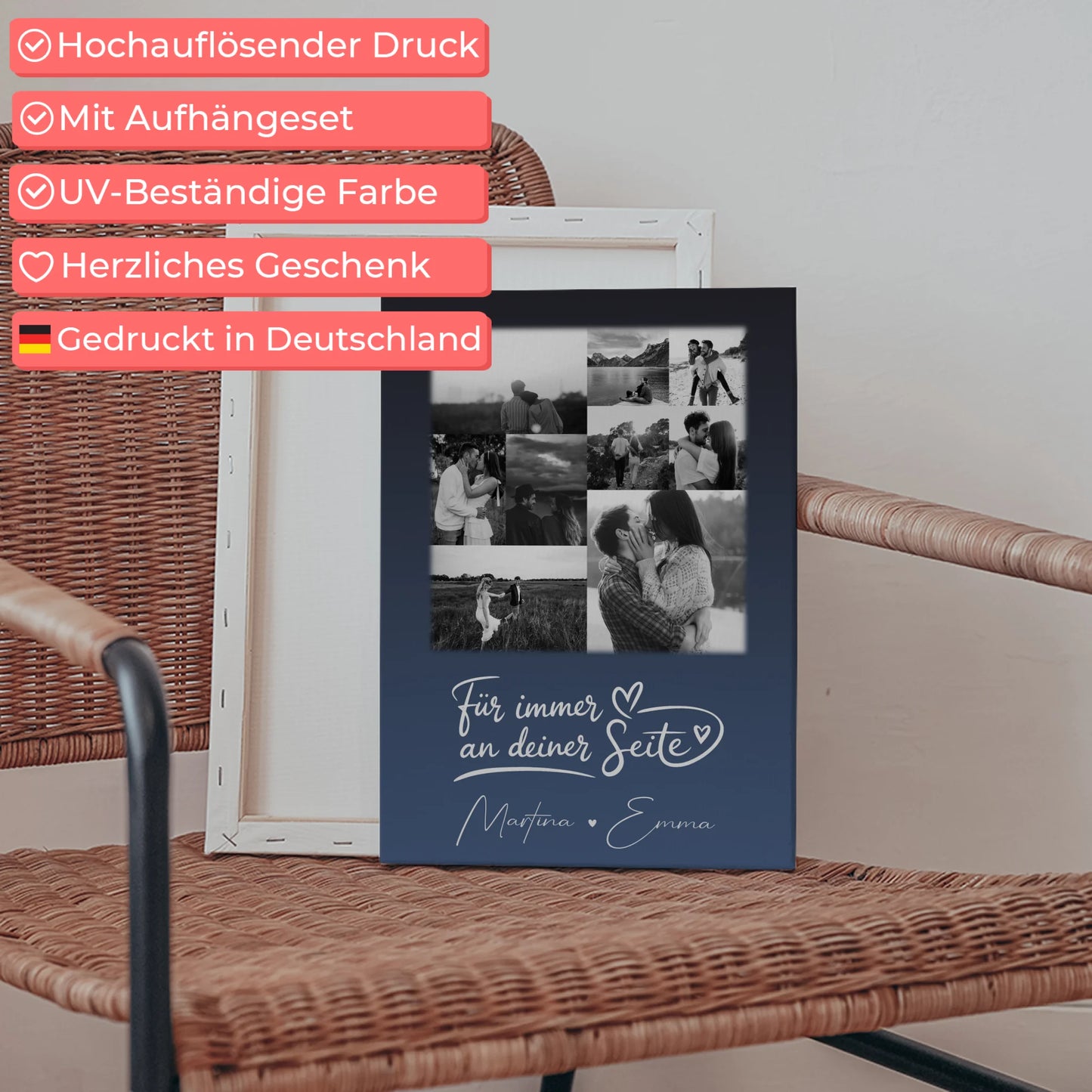 Personalisierte Leinwand Paare mit 9 Fotos Kocham cię Liebe auf Polnisch Geschenk für Verliebte