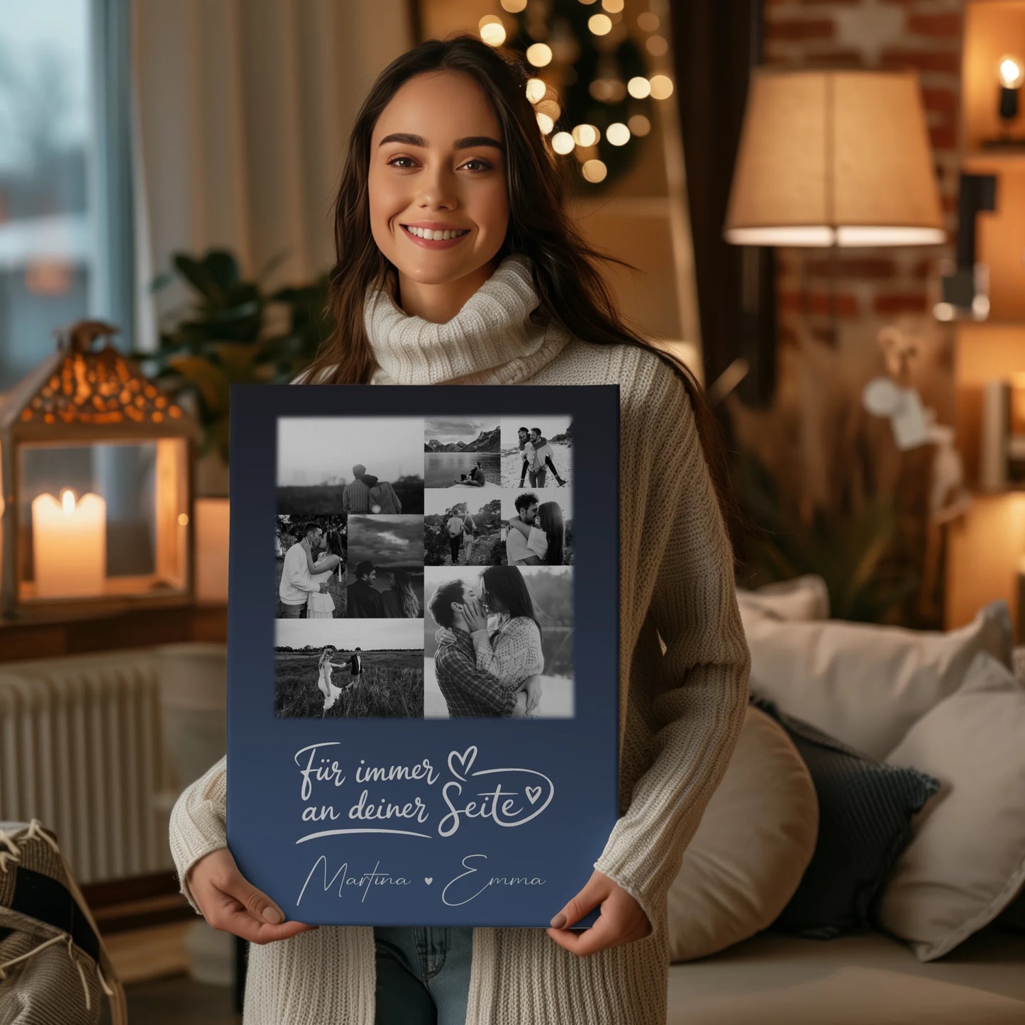 Personalisierte Leinwand Paare mit 9 Fotos Kocham cię Liebe auf Polnisch Geschenk für Verliebte