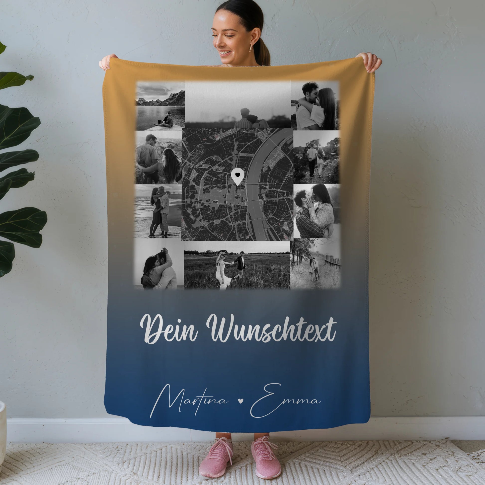 Personalisierte Namensdecke mit 10 Fotos Karte Wunschtext und Të dua Liebe auf Albanisch 1