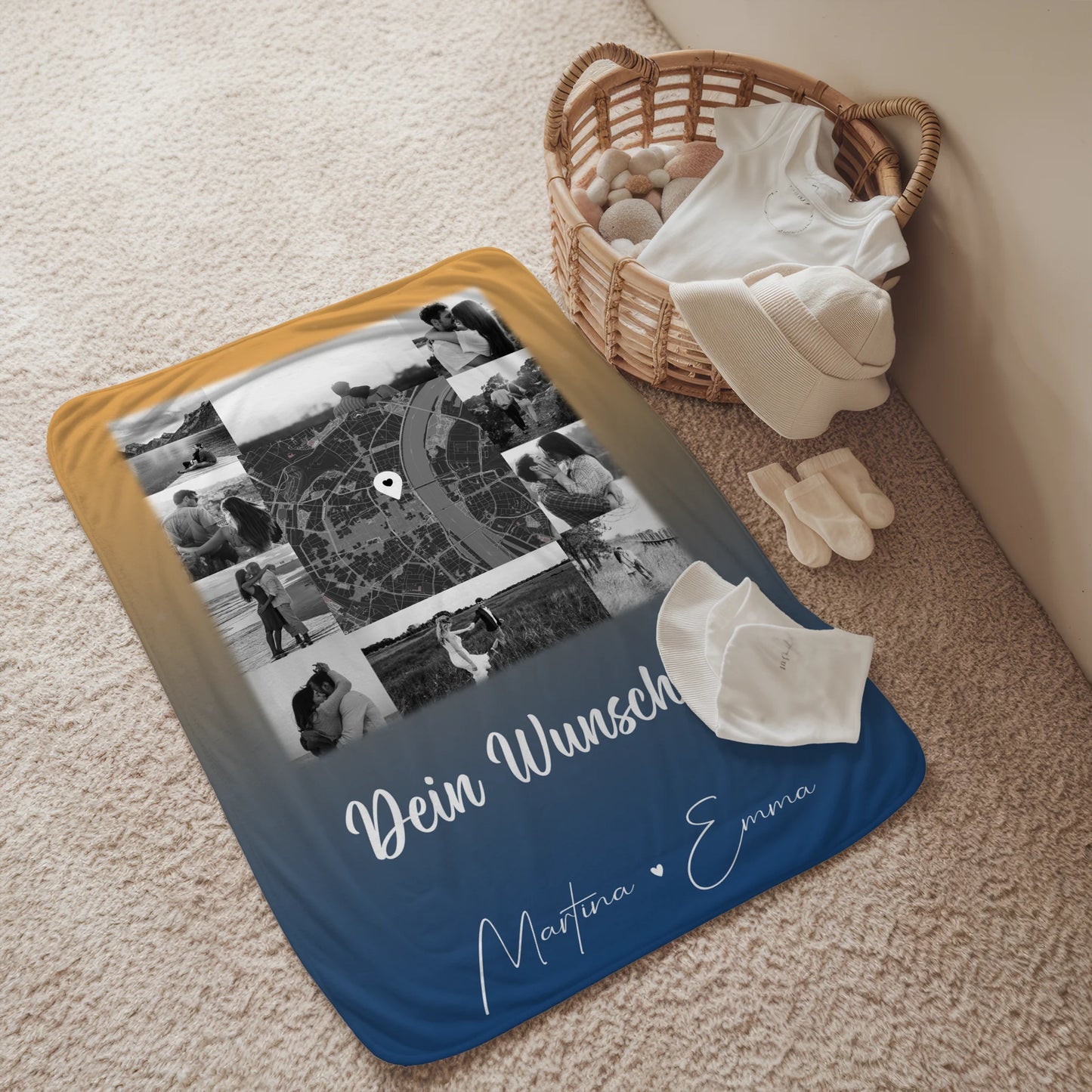 Personalisierte Namensdecke mit 10 Fotos Karte Wunschtext und Të dua Liebe auf Albanisch 2