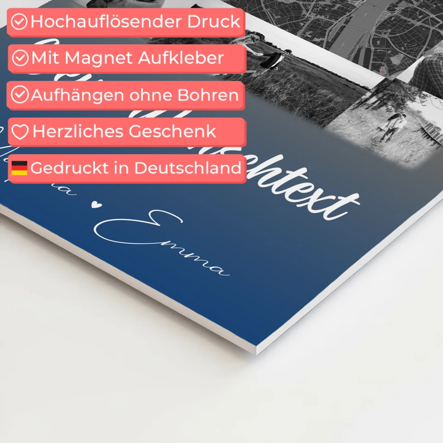 Personalisierbares Fotoboard Poster Magnetisch mit 10 Fotos Karte Wunschtext Të dua Liebe auf Albanisch