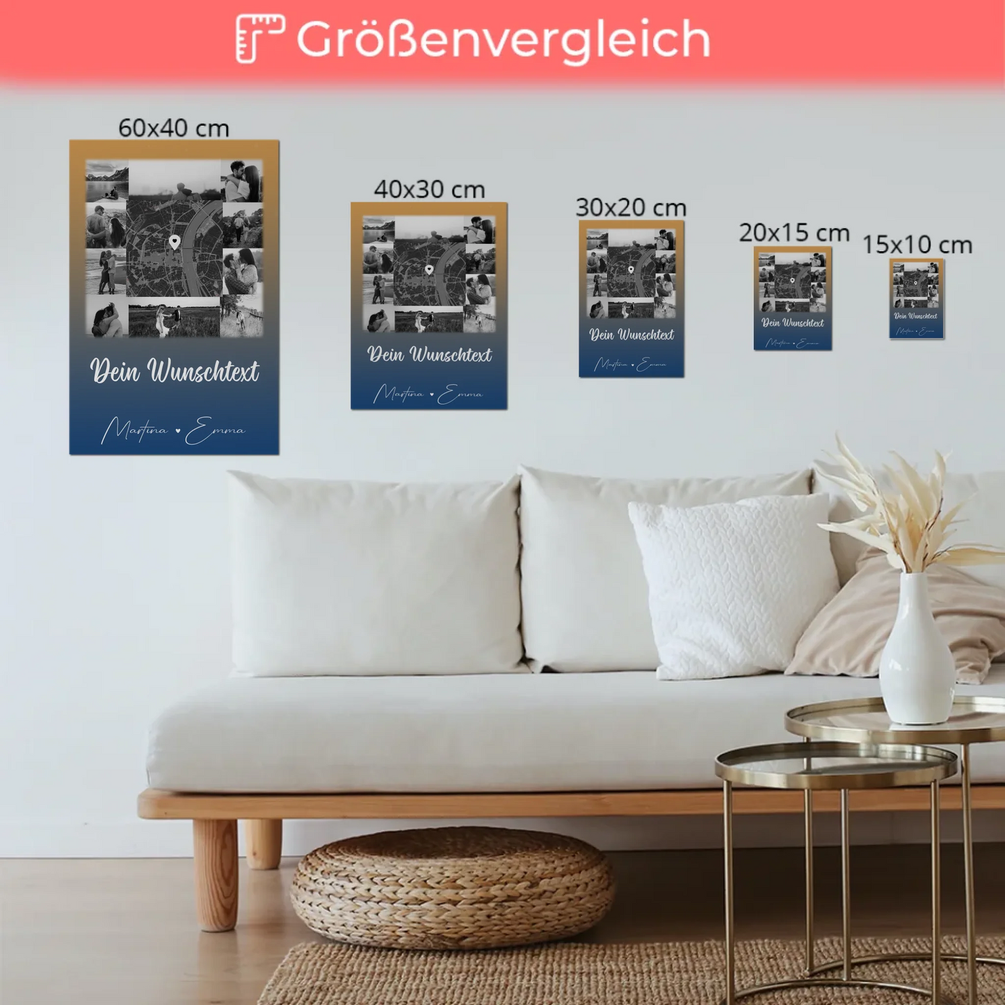 Personalisierbares Fotoboard Poster Magnetisch mit 10 Fotos Karte Wunschtext Të dua Liebe auf Albanisch
