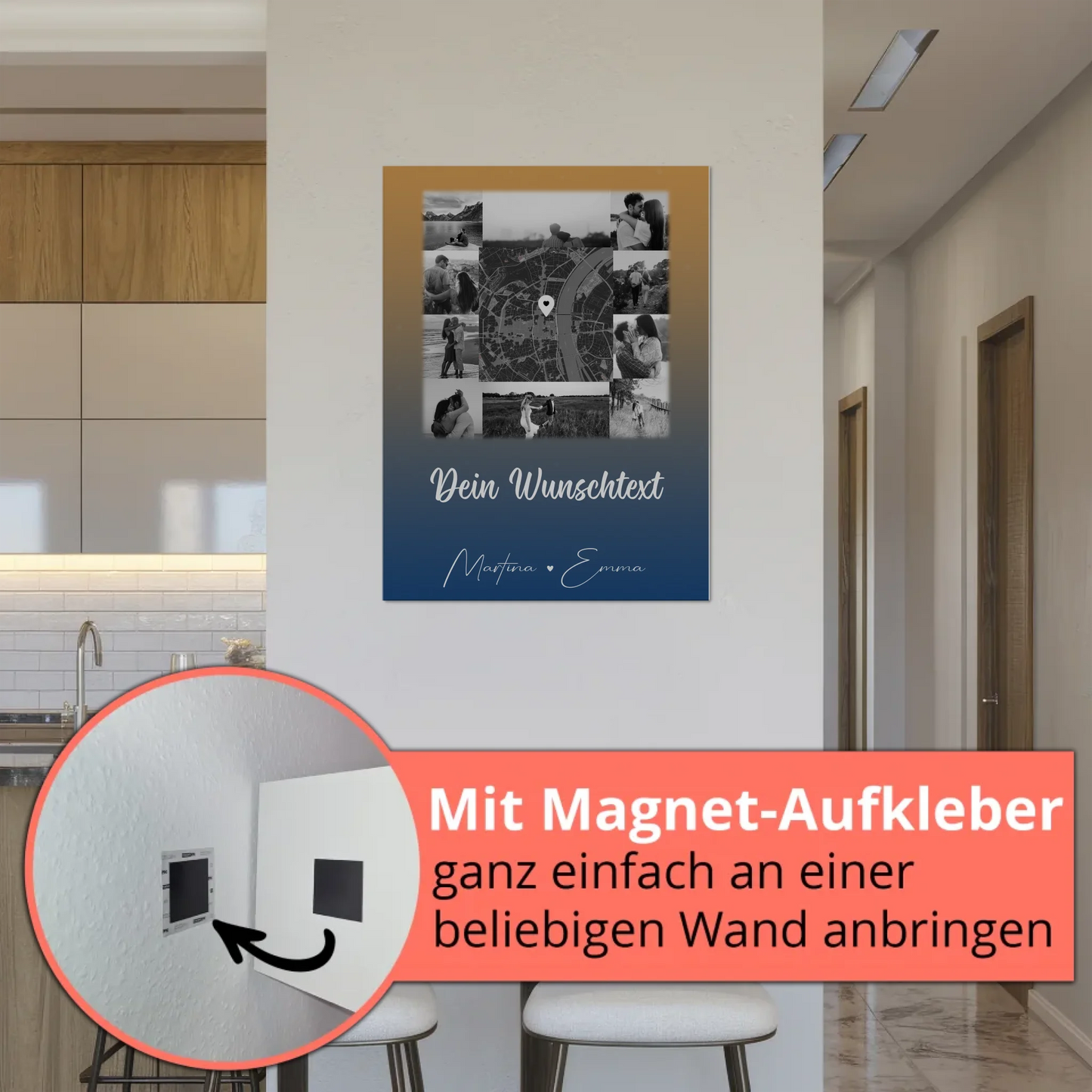 Personalisierbares Fotoboard Poster Magnetisch mit 10 Fotos Karte Wunschtext Të dua Liebe auf Albanisch