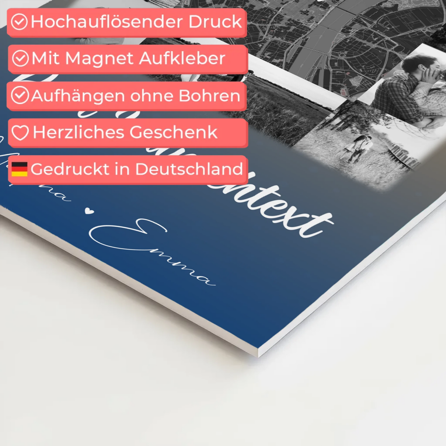 Personalisierbares Fotoboard Poster Magnetisch mit 10 Fotos Karte Wunschtext Të dua Liebe auf Albanisch