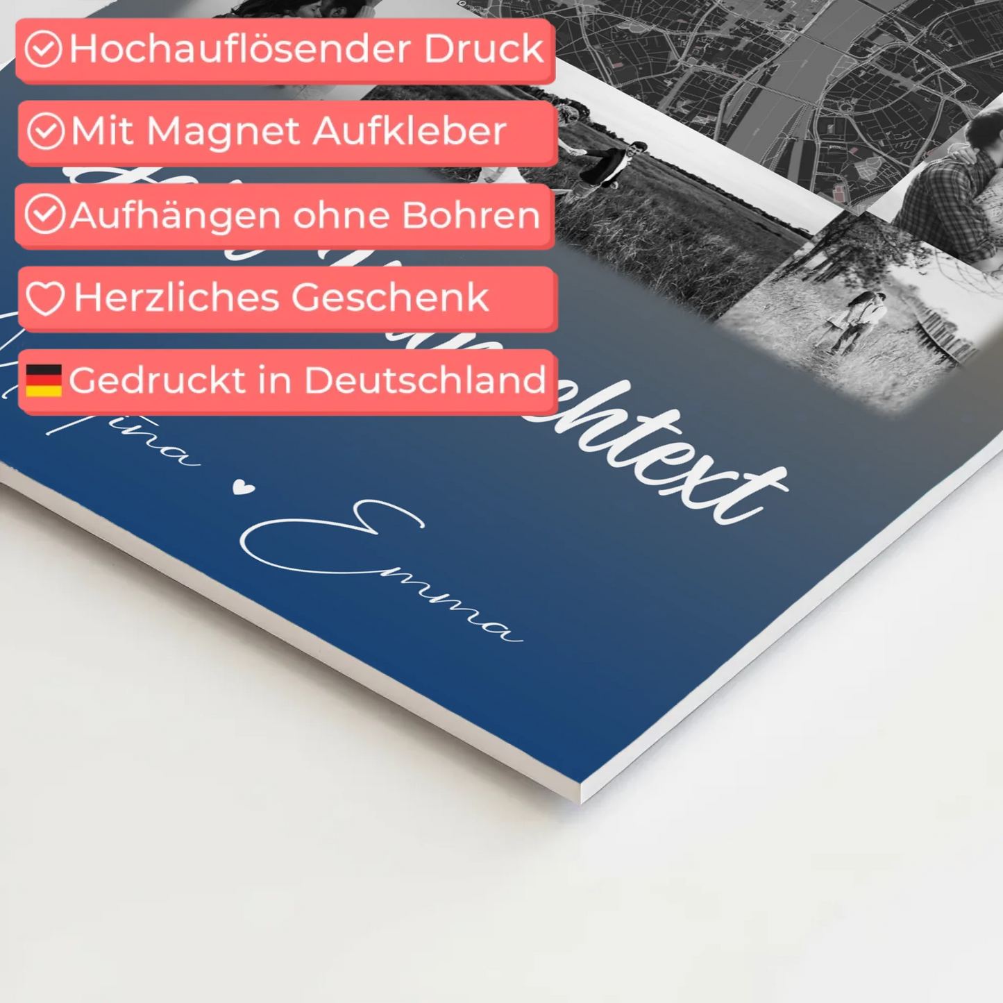 Personalisierbares Fotoboard Poster Magnetisch mit 10 Fotos Karte Wunschtext Të dua Liebe auf Albanisch
