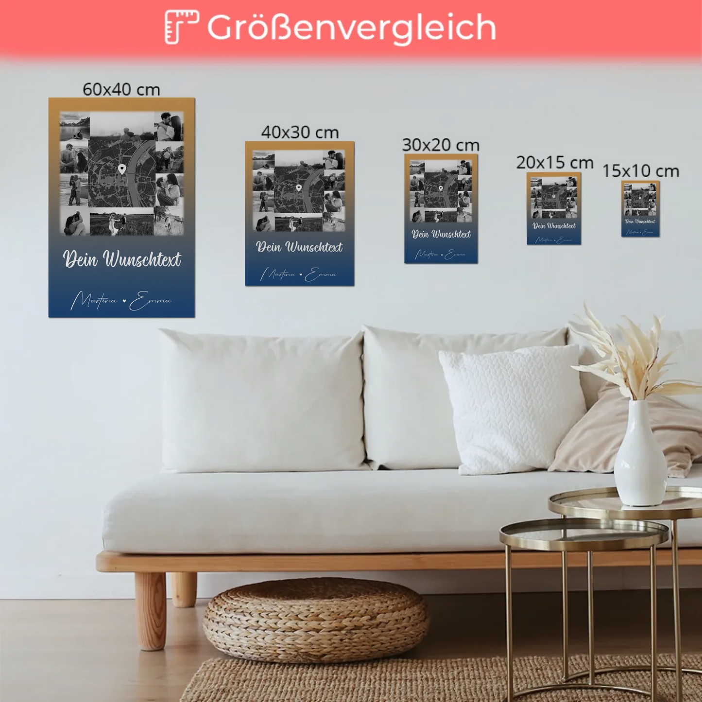 Personalisierbares Fotoboard Poster Magnetisch mit 10 Fotos Karte Wunschtext Të dua Liebe auf Albanisch