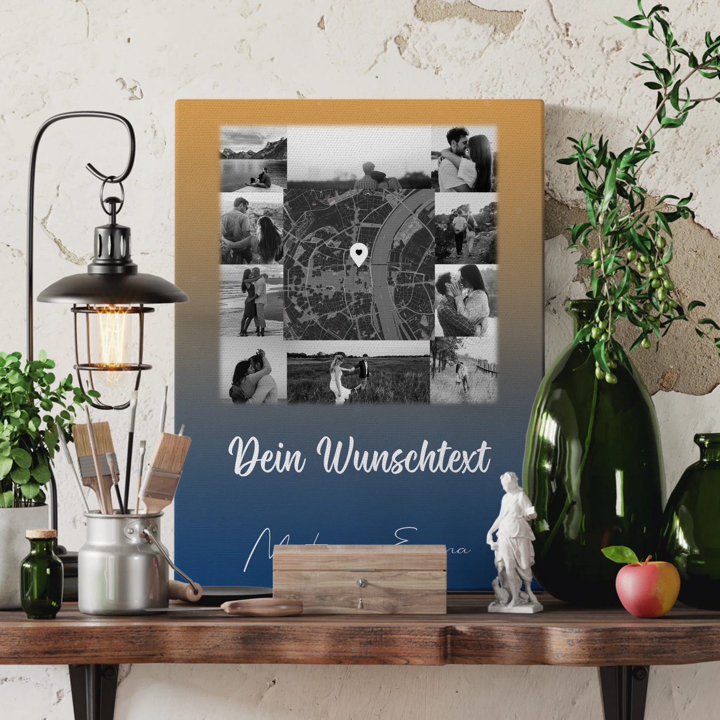 Personalisierte Leinwand Paare mit 10 Fotos Karte Wunschtext Të dua Liebe auf Albanisch