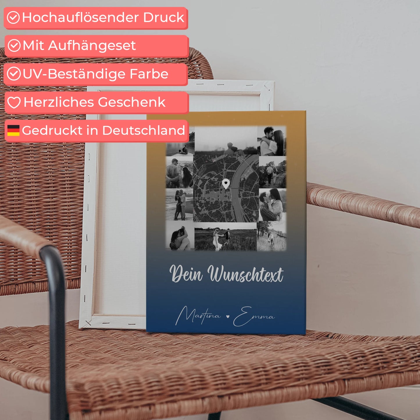 Personalisierte Leinwand Paare mit 10 Fotos Karte Wunschtext Të dua Liebe auf Albanisch