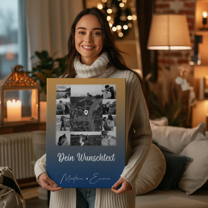 Personalisierte Leinwand Paare mit 10 Fotos Karte Wunschtext Të dua Liebe auf Albanisch